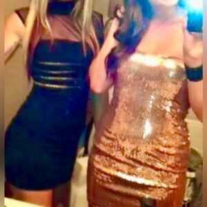 Motel Black and Gold Mini Sheer and Black Dress